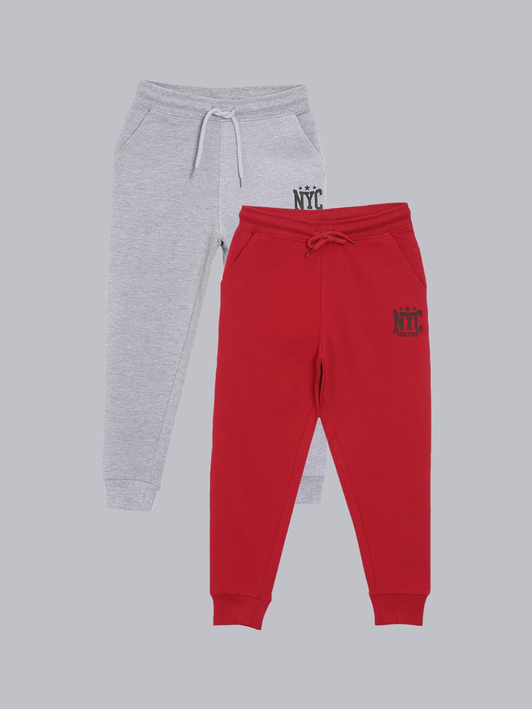 

3PIN Boys Pack Of 2 Solid Cotton Joggers, Grey