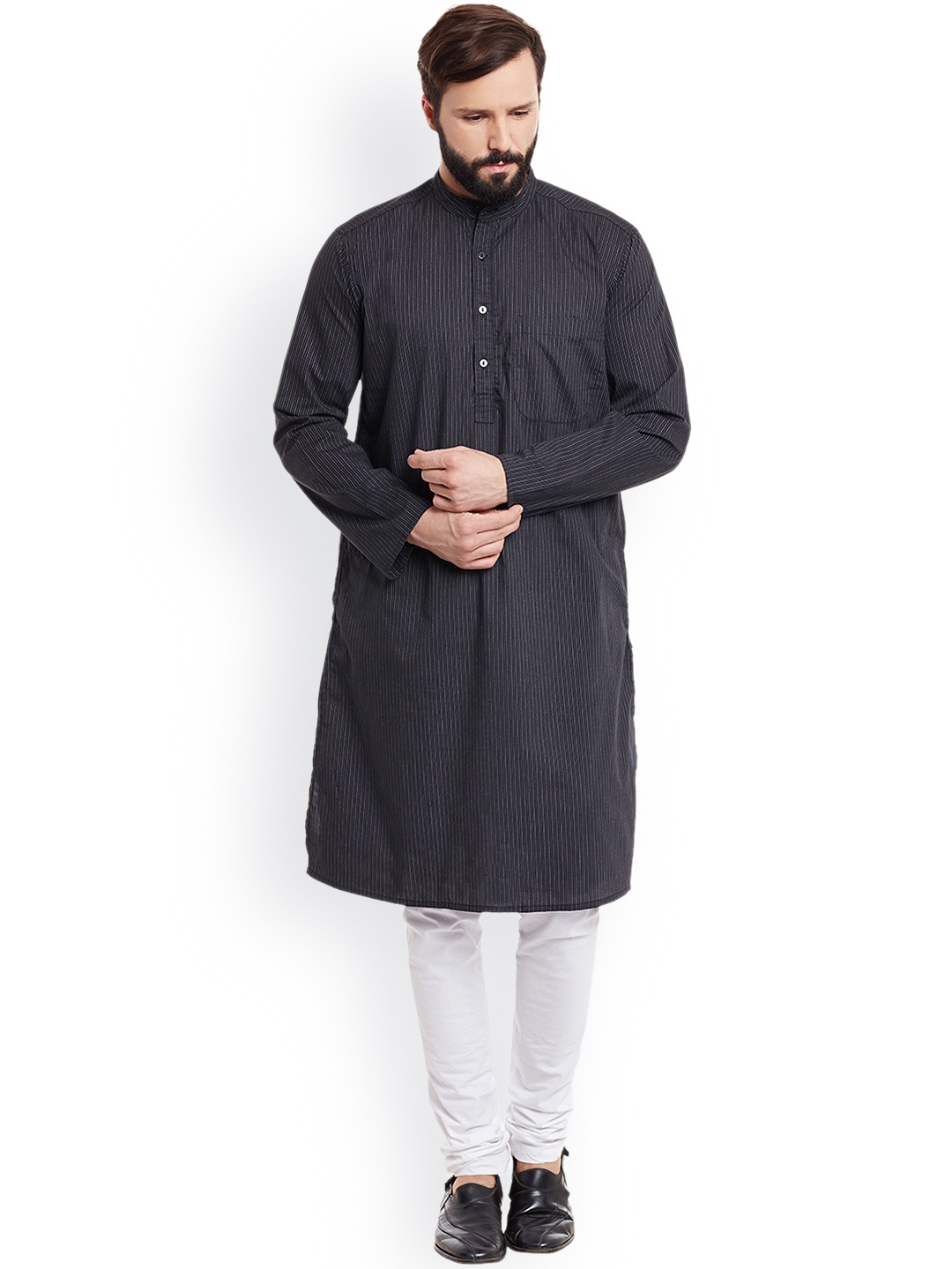 

even Men Black Striped Straight Kurta