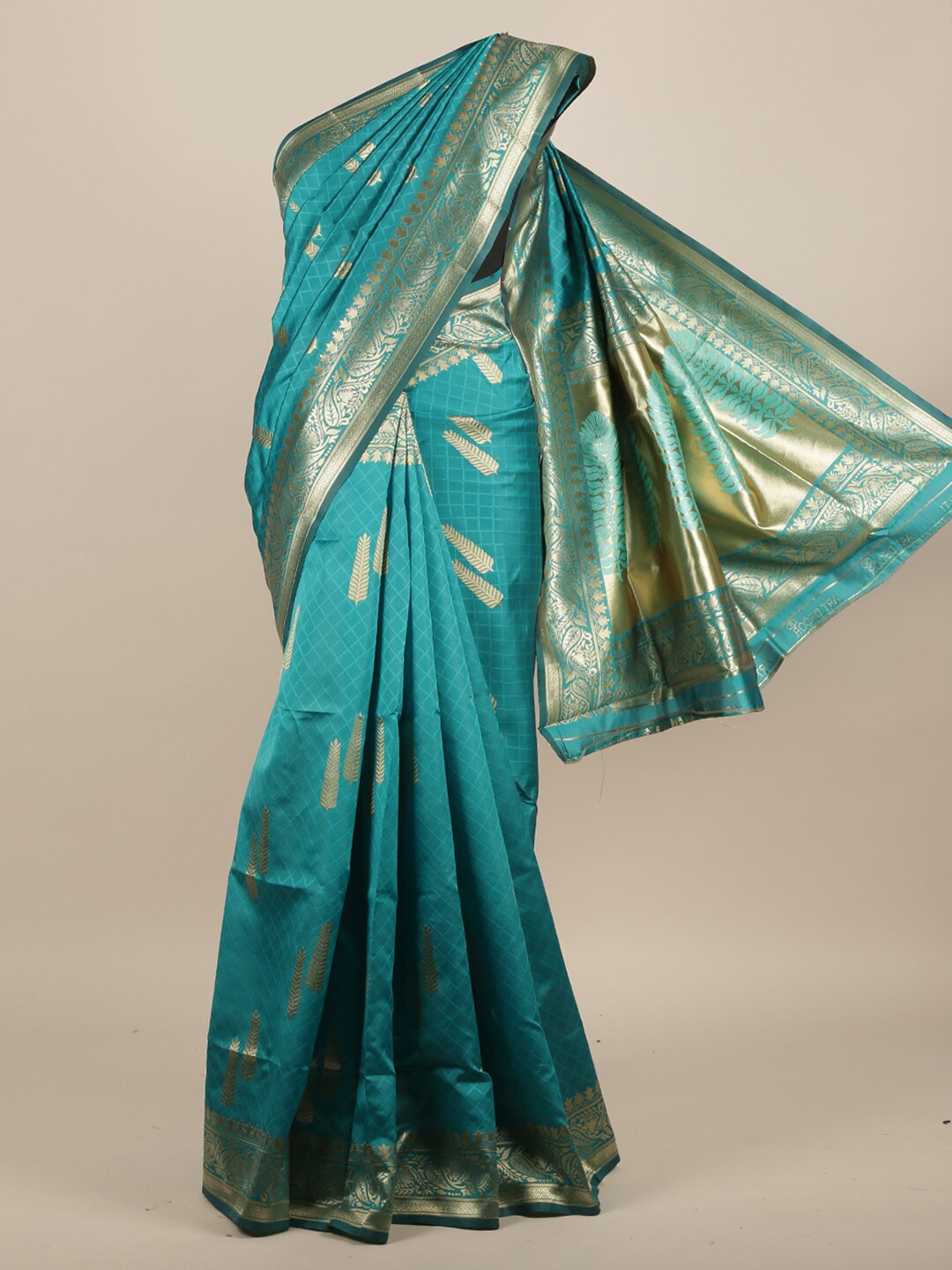

Pothys Green & Gold-Toned Woven Design Zari Jute Silk Saree