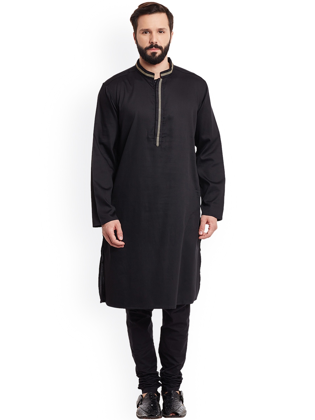 

even Men Black Solid Straight Kurta