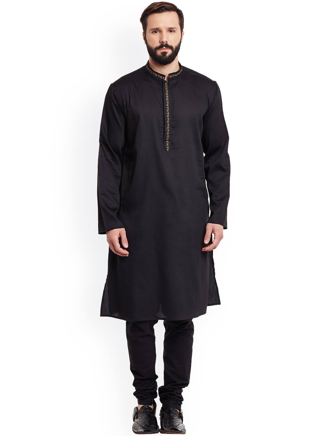 

even Men Black Solid Straight Kurta