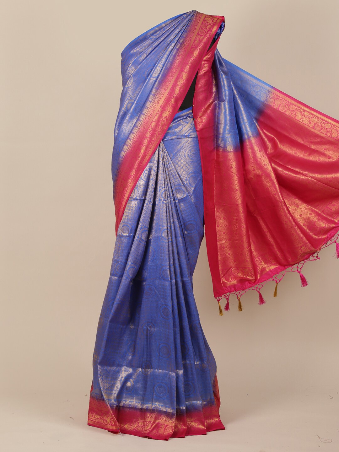 

Pothys Blue & Pink Ethnic Motifs Jute Silk Saree