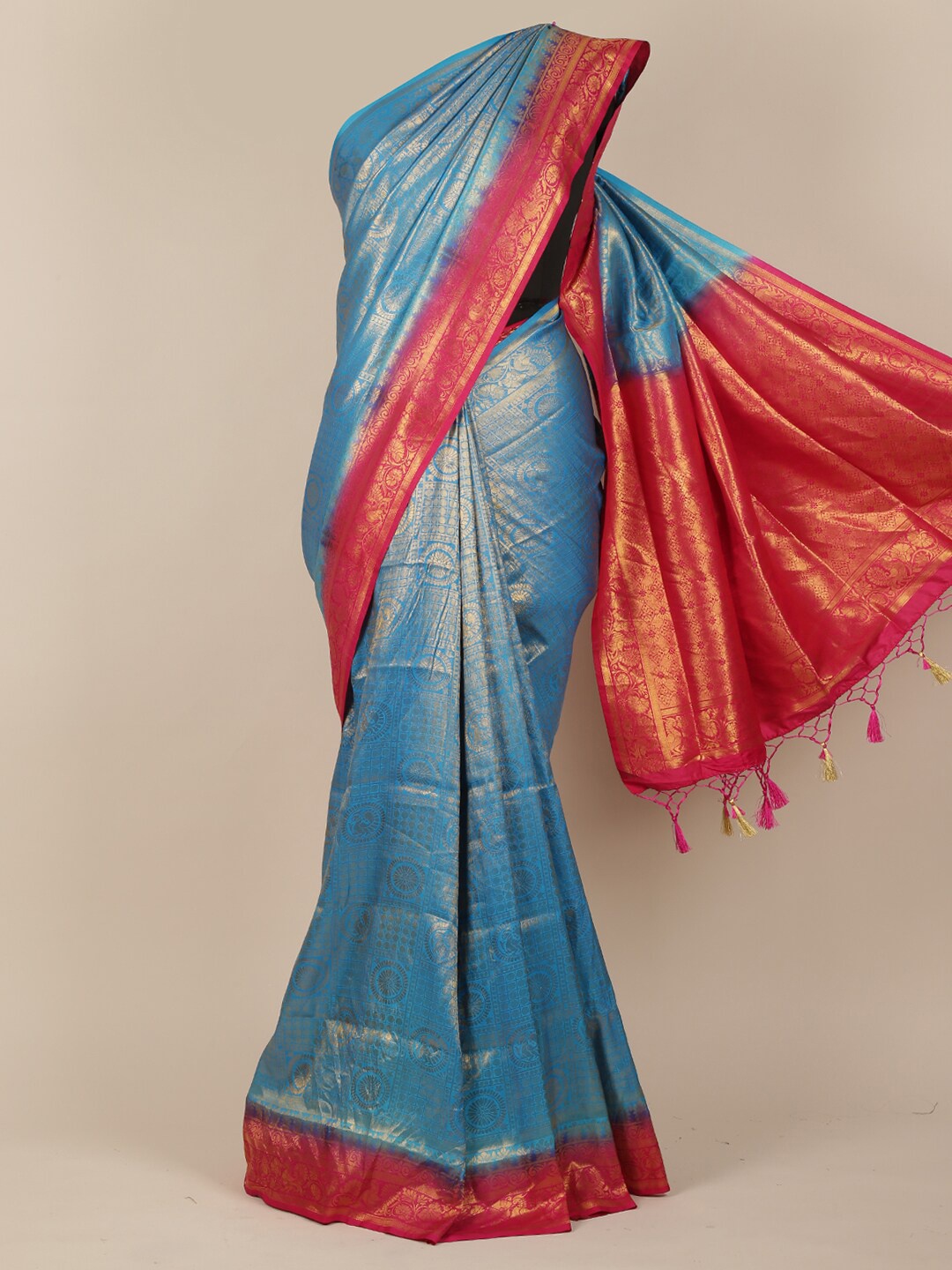 

Pothys Blue & Pink Ethnic Motifs Jute Silk Saree