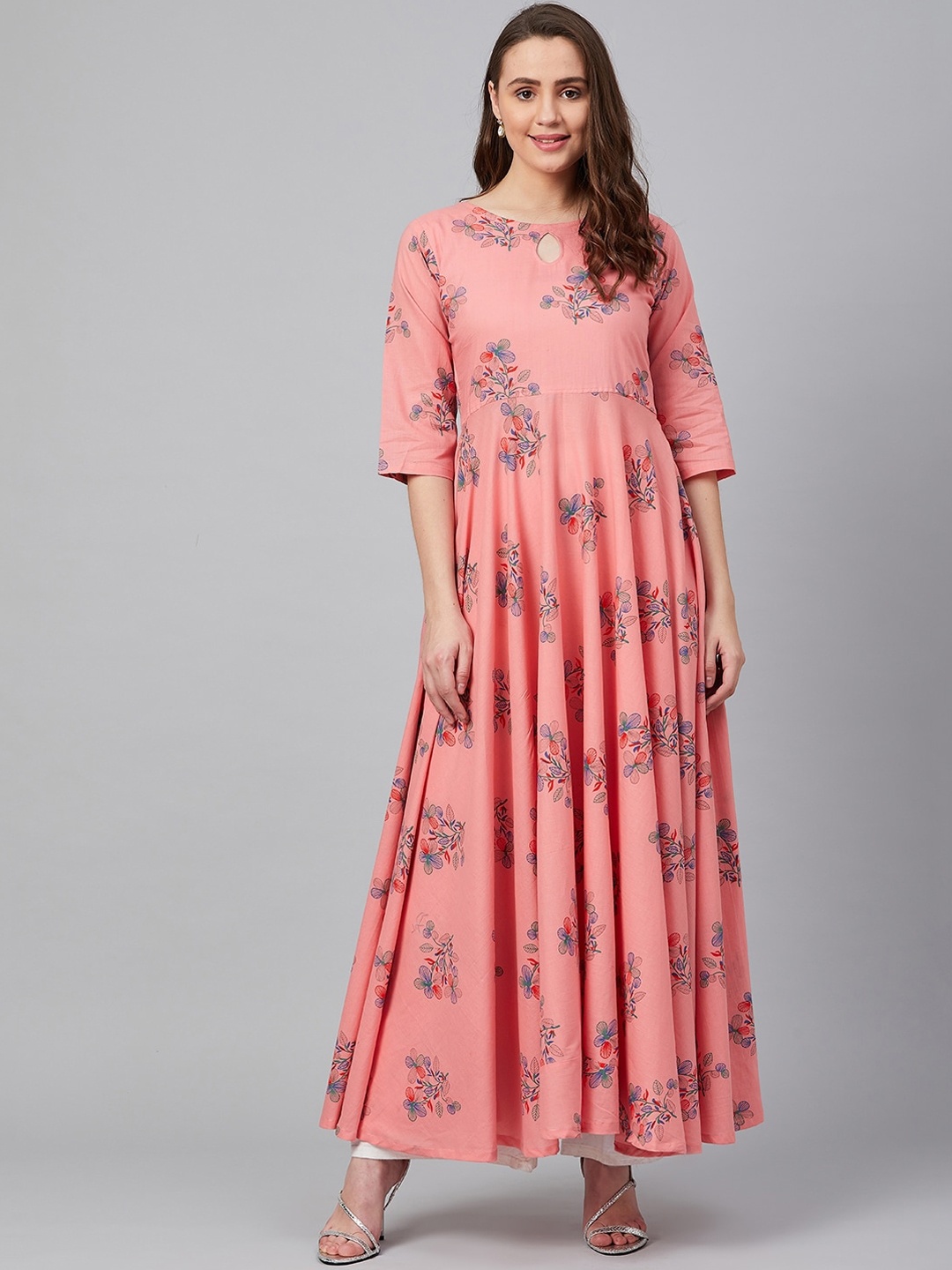 

Wabii Women Pink Embellished Flared Sleeves Anarkali Kurta