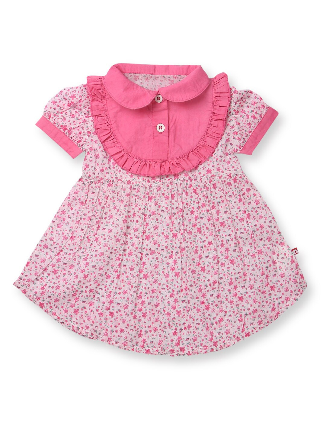 

Nino Bambino Girls Pink & White Peter Pan Collar With Ruffled Detail Organic Cotton Dress