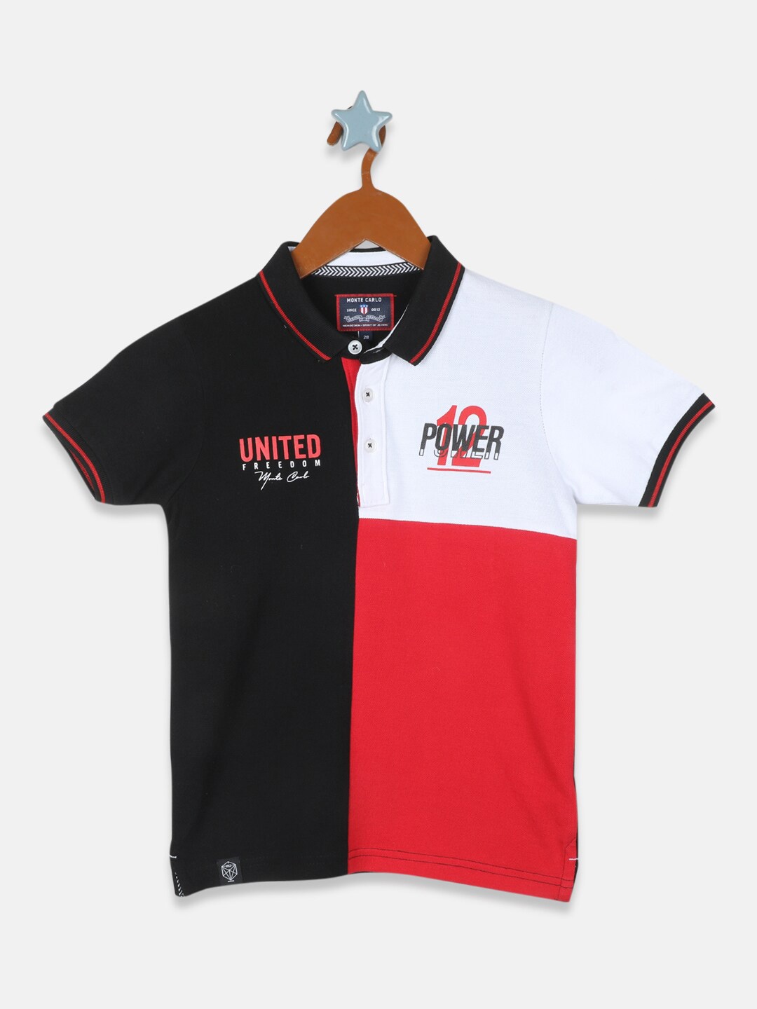 

Monte Carlo Boys Black & Red Colourblocked Polo Collar Pure Cotton T-shirt