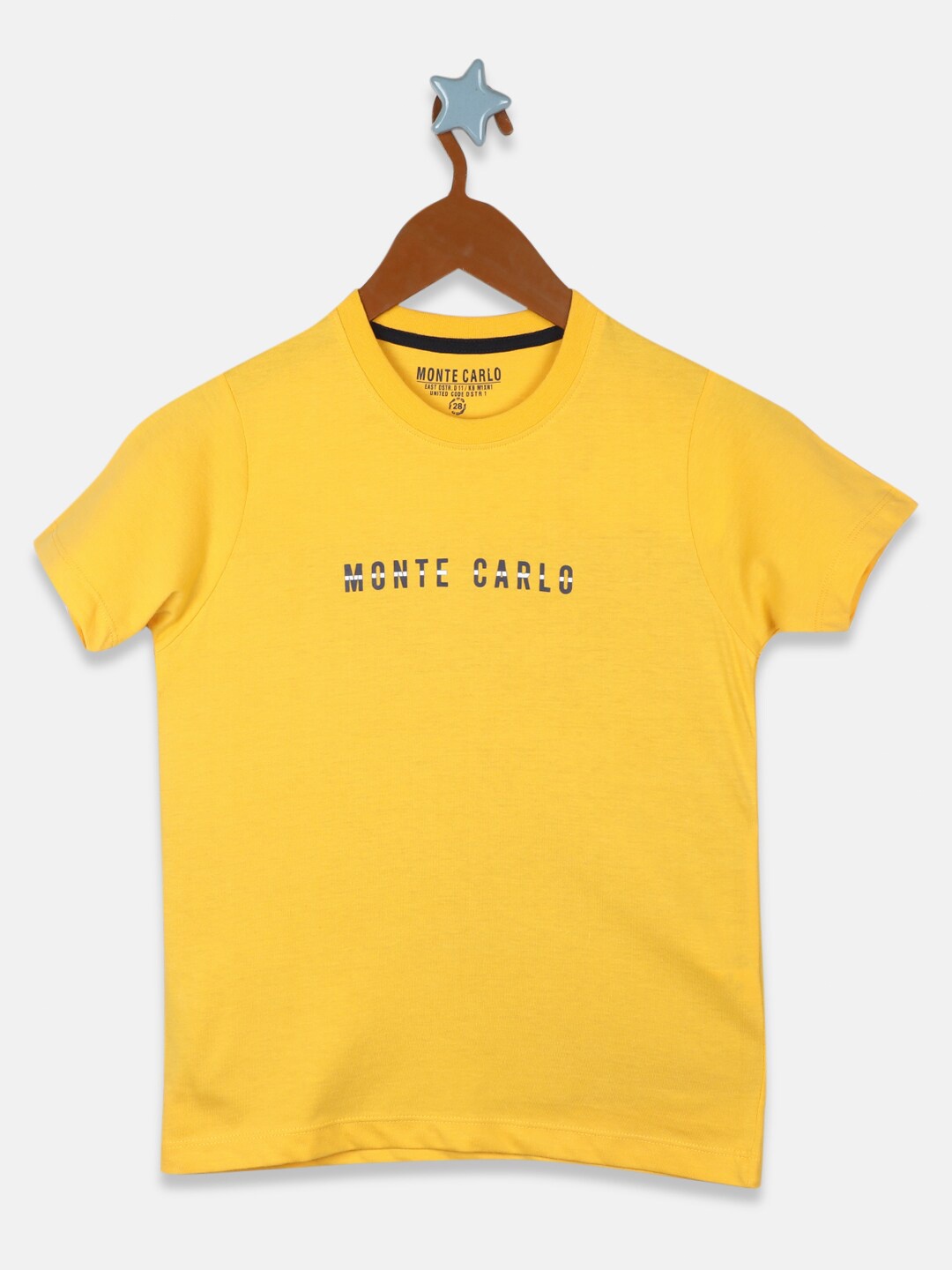 

Monte Carlo Boys Mustard Yellow Typography Printed Pure Cotton T-shirt
