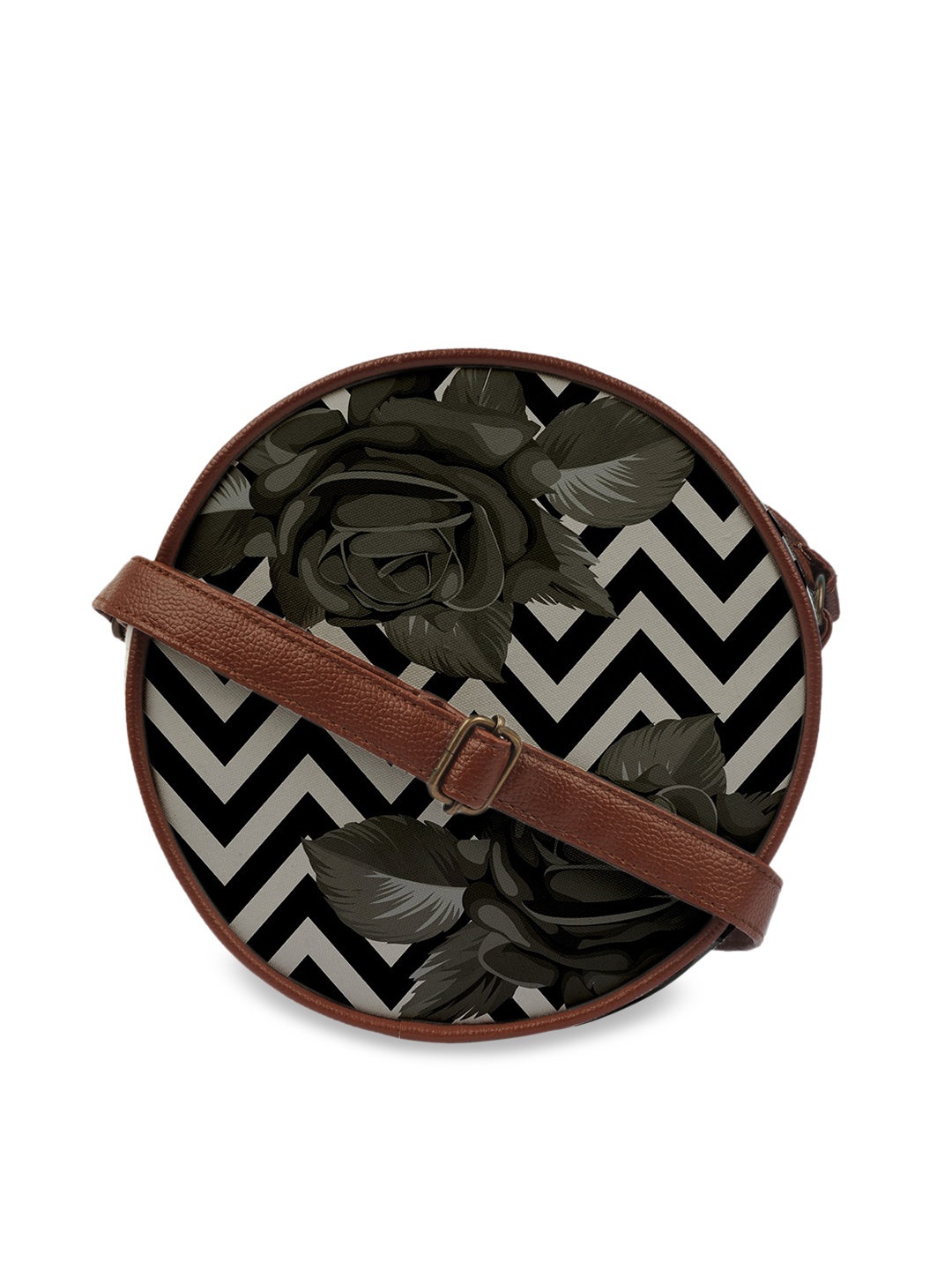 

Crazy Corner Black & Olive Green Geometric Printed Structured Sling Bag