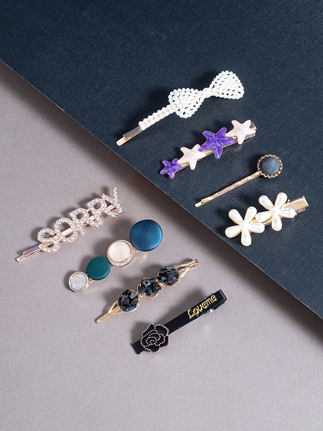

Golden Peacock Women Set Of 8 Gold-Toned & White Embellished Hair Accessory Set