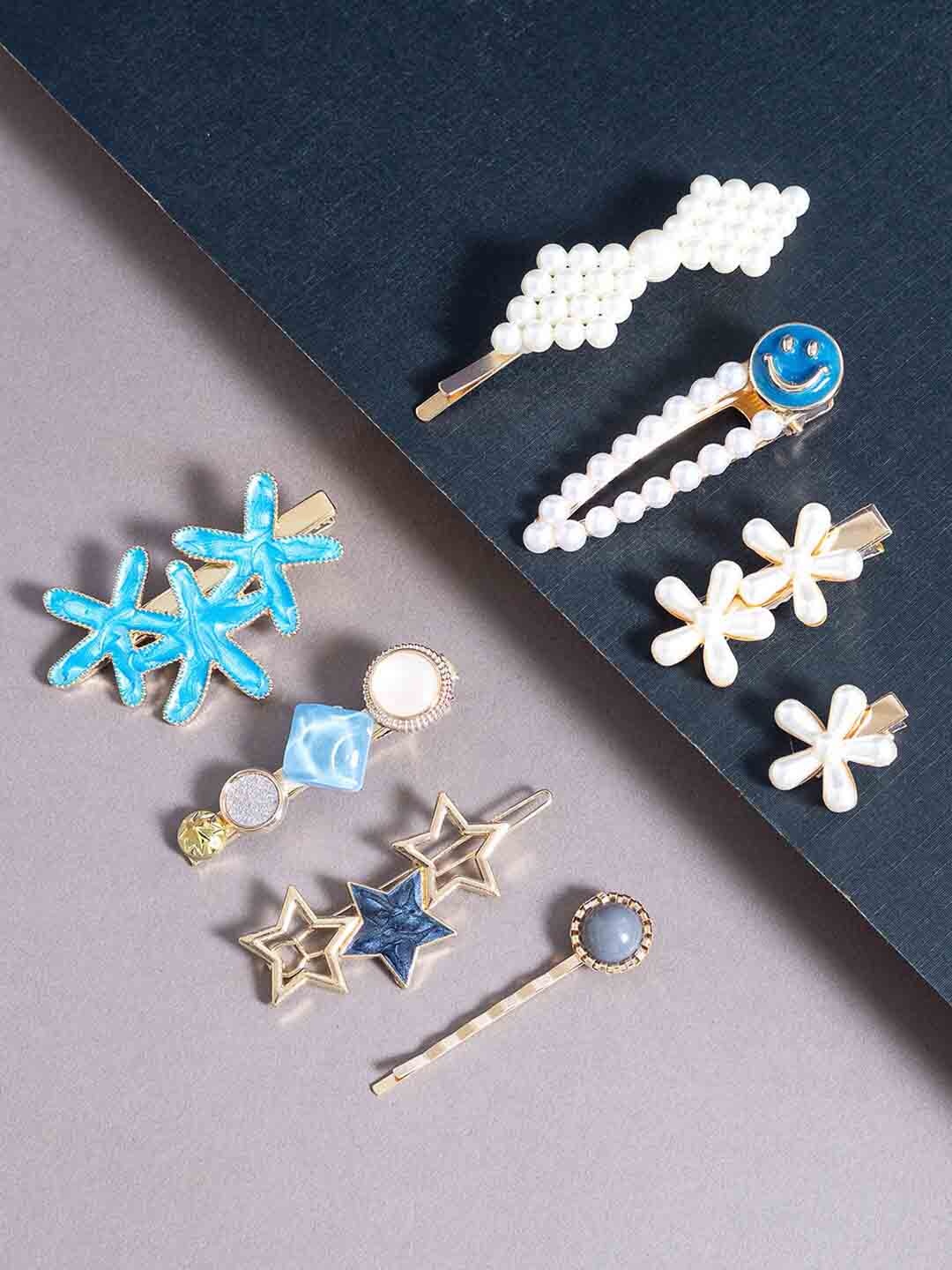 

Golden Peacock Women Set Of 8 Embellished Hair Accessory Set, Blue