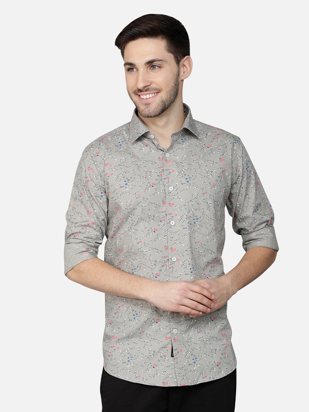 

Callino London Men Grey Standard Floral Printed Cotton Casual Shirt