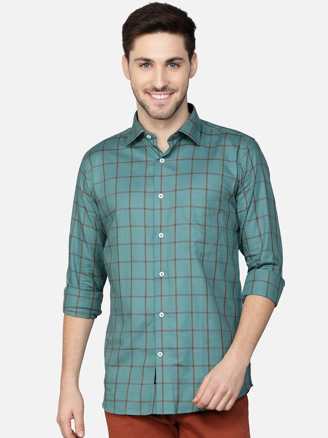 

Callino London Men Green Standard Regular Fit Windowpane Checked Cotton Casual Shirt