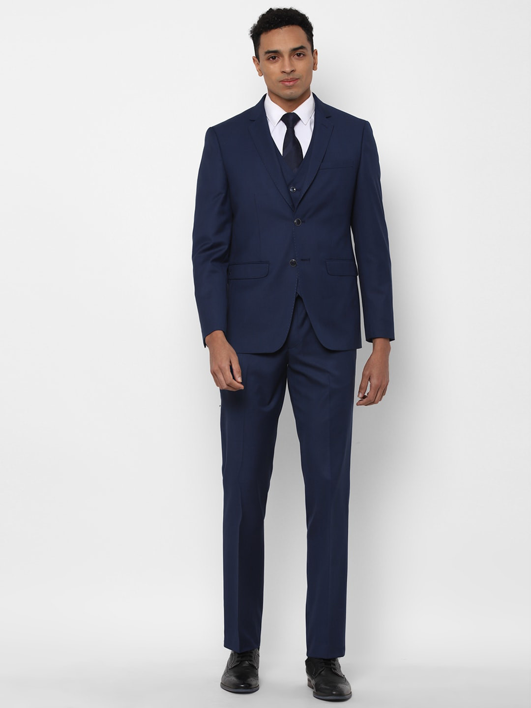 

Allen Solly Men Navy Blue Checked Slim-Fit 3-Piece Single-Breasted Formal Suit