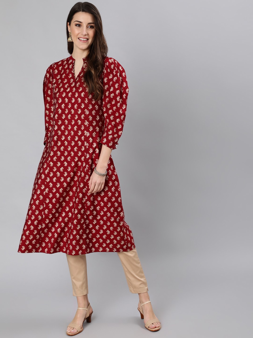 

Jaipur Kurti Women Red & Beige Ethnic Motifs Printed A-line Kurta