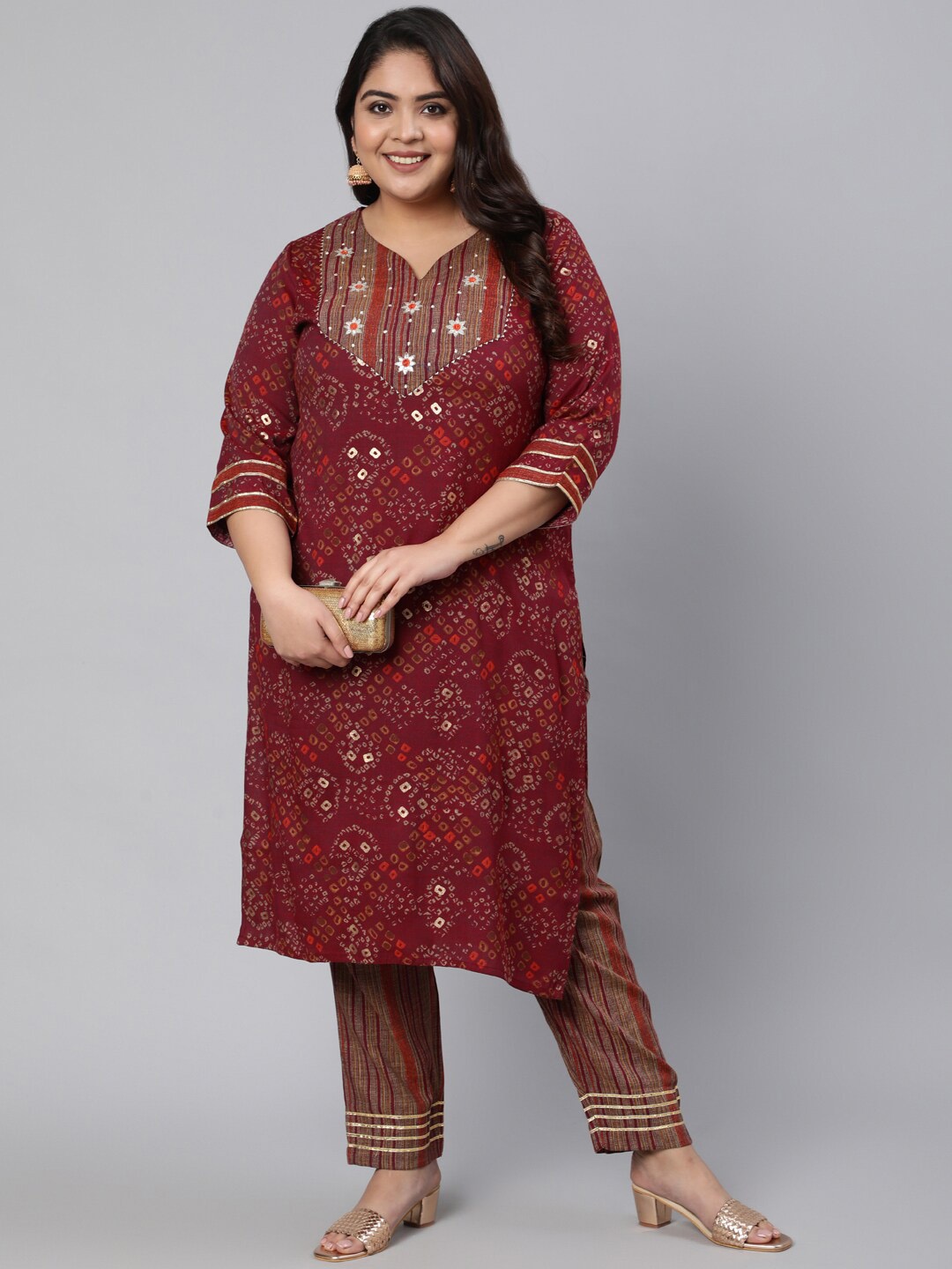 

Jaipur Kurti Women Maroon Ethnic Motifs Printed Kurta with Trousers