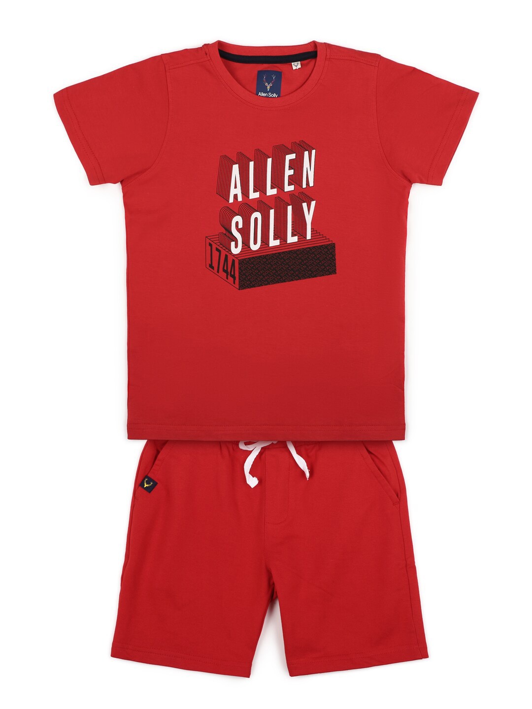 

Allen Solly Junior Boys Red & White Pure Cotton Printed T-shirt with Shorts
