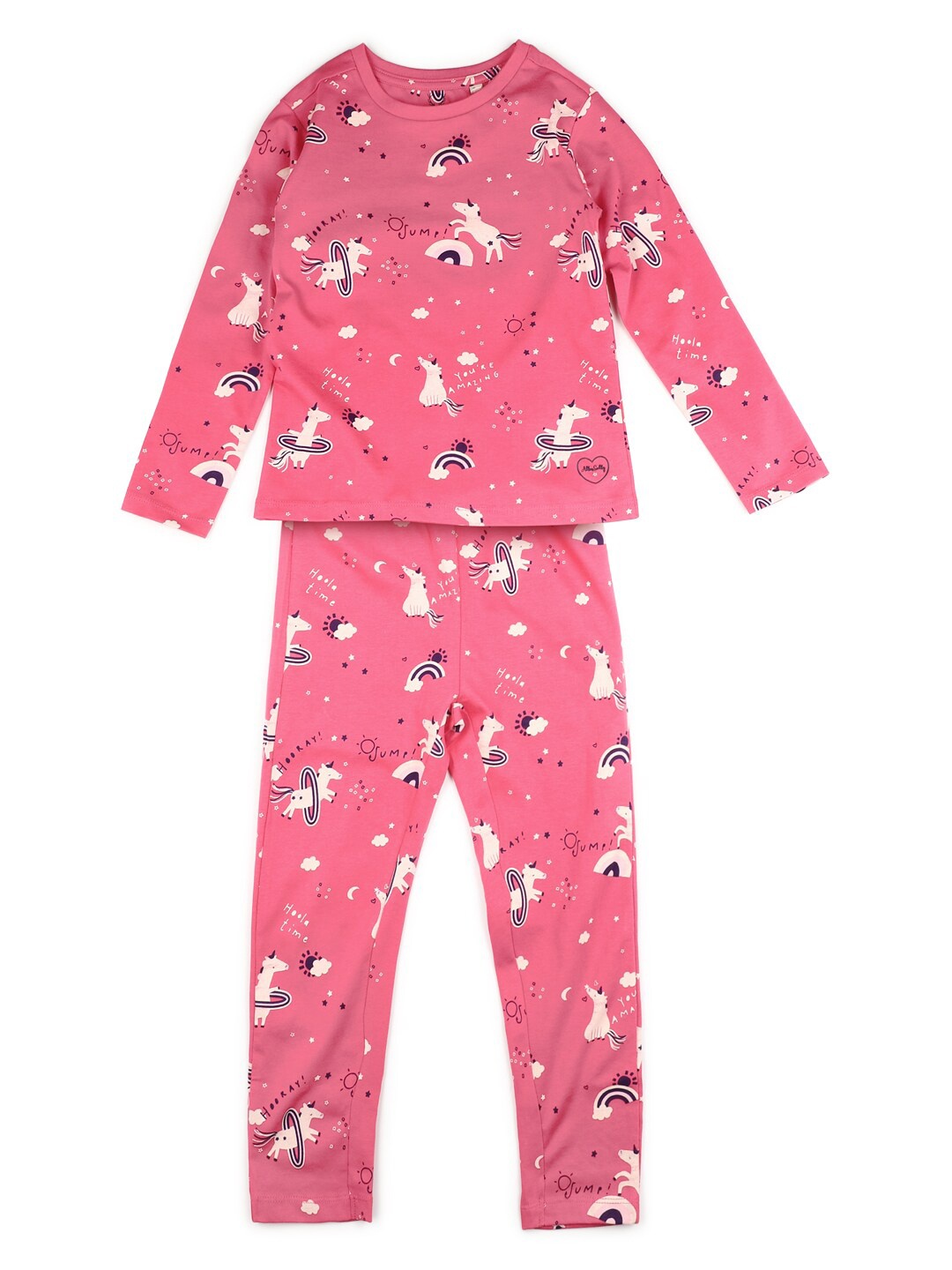 

Allen Solly Junior Girls Pink Printed Cotton T-shirt with Pyjamas