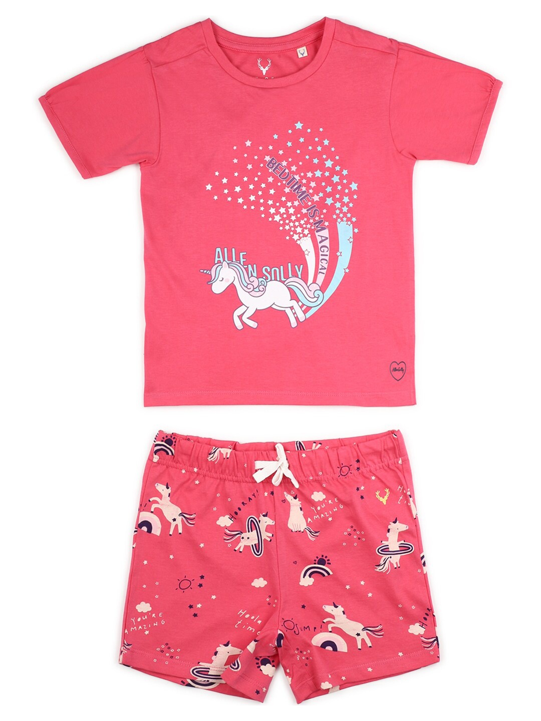 

Allen Solly Junior Girls Pink & White Printed Cotton T-shirt with Shorts