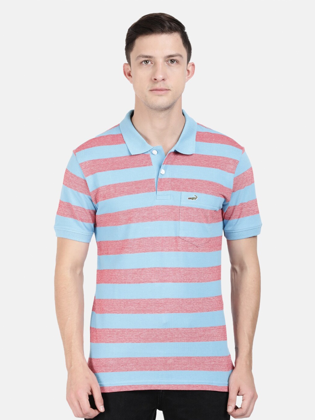 

Crocodile Men Blue & Red Striped Polo Collar Slim Fit T-shirt
