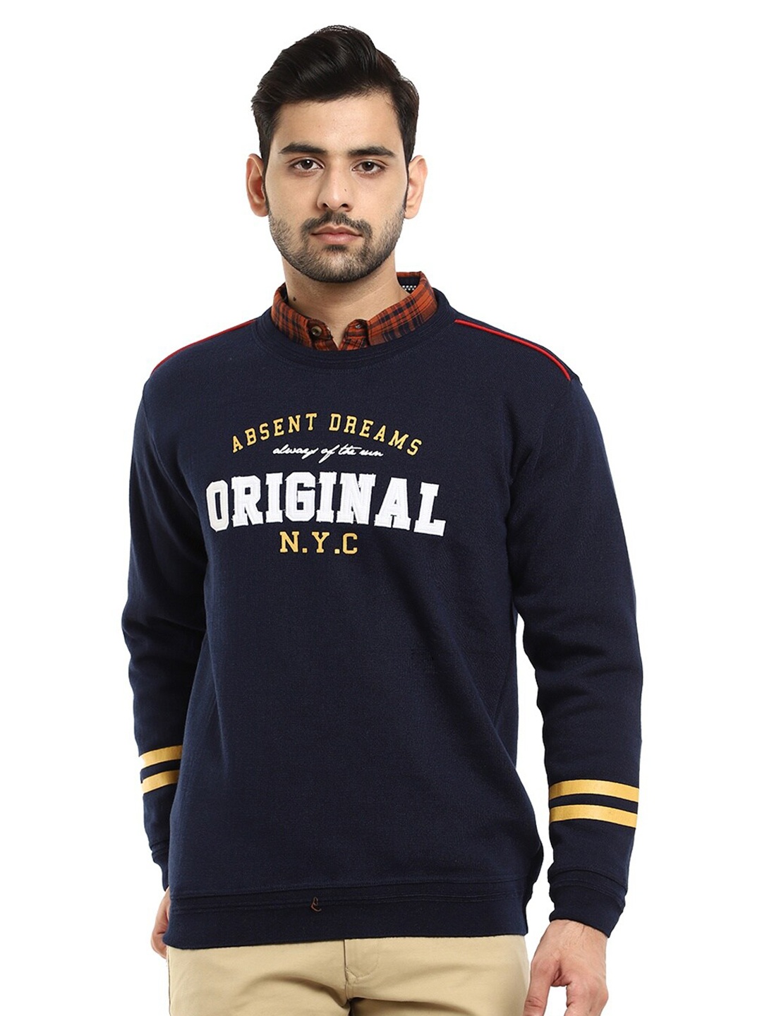 

V-Mart Men Navy Blue & White Cotton Printed Pullover