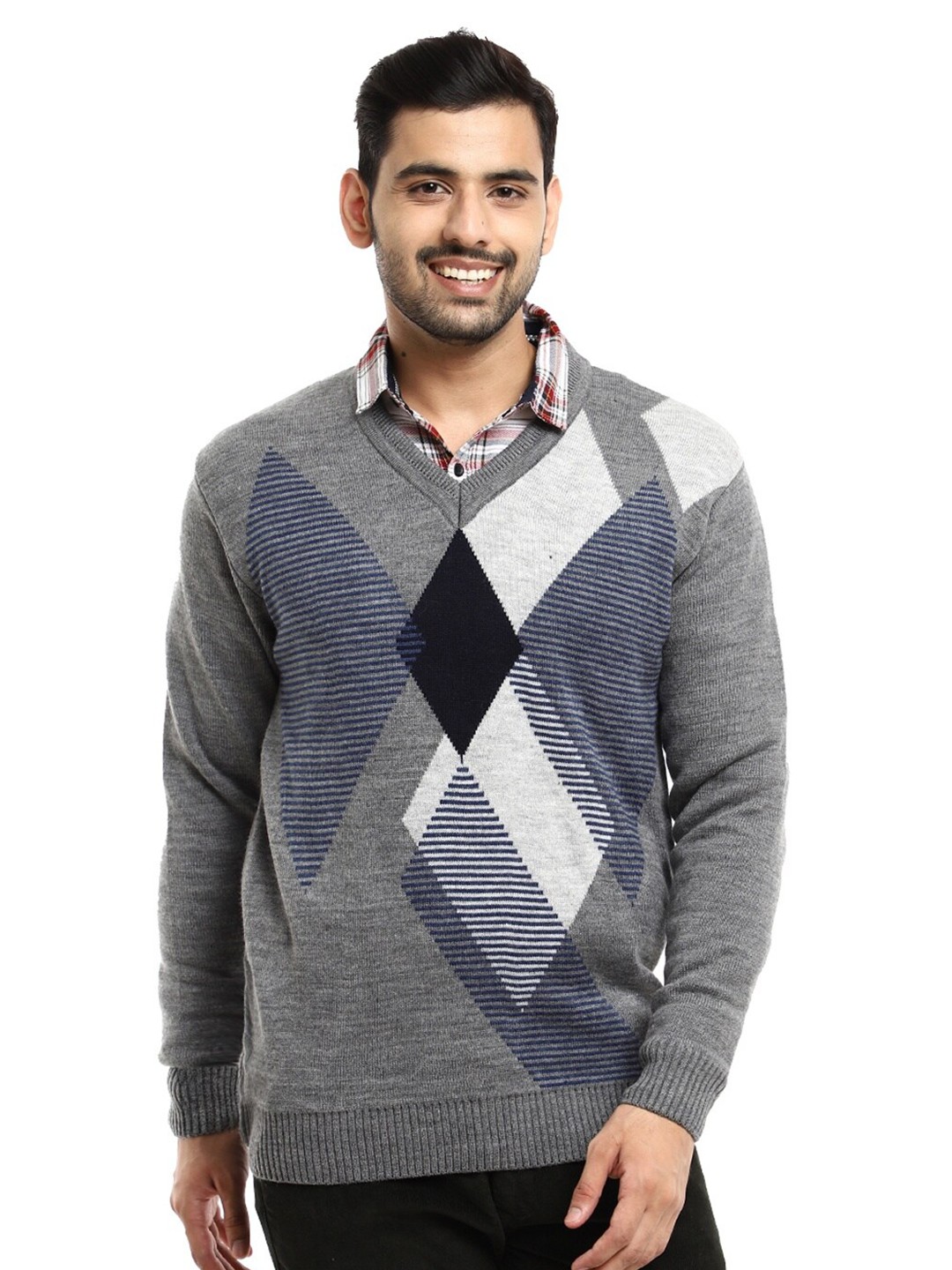 

V-Mart Men Grey Self Design Cotton Sweaters