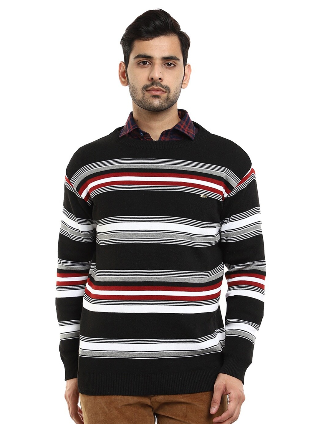 

V-Mart Men Black & White Striped Pullover