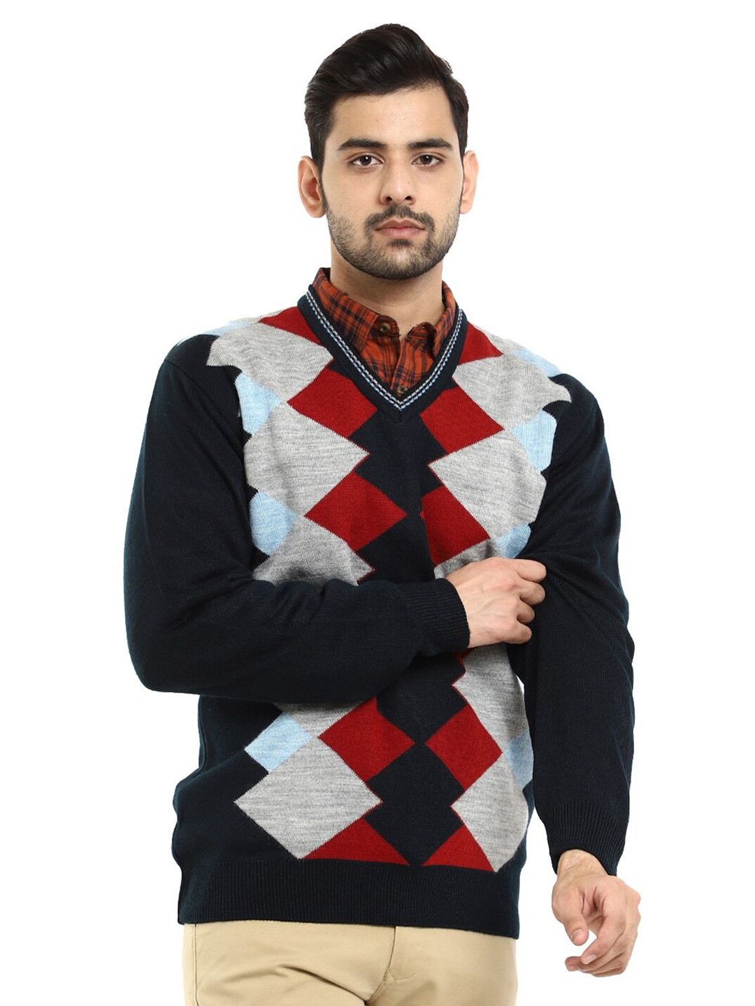 

V-Mart Men Navy Blue & Grey Pullover