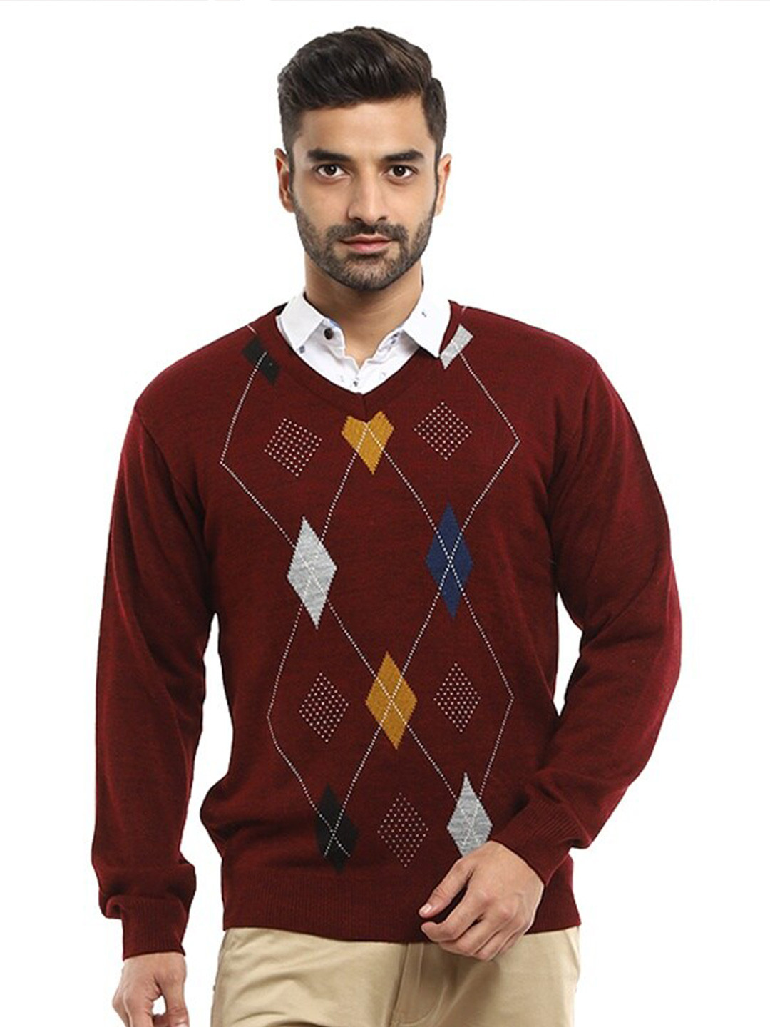 

V-Mart Men Maroon Self Design Pullover