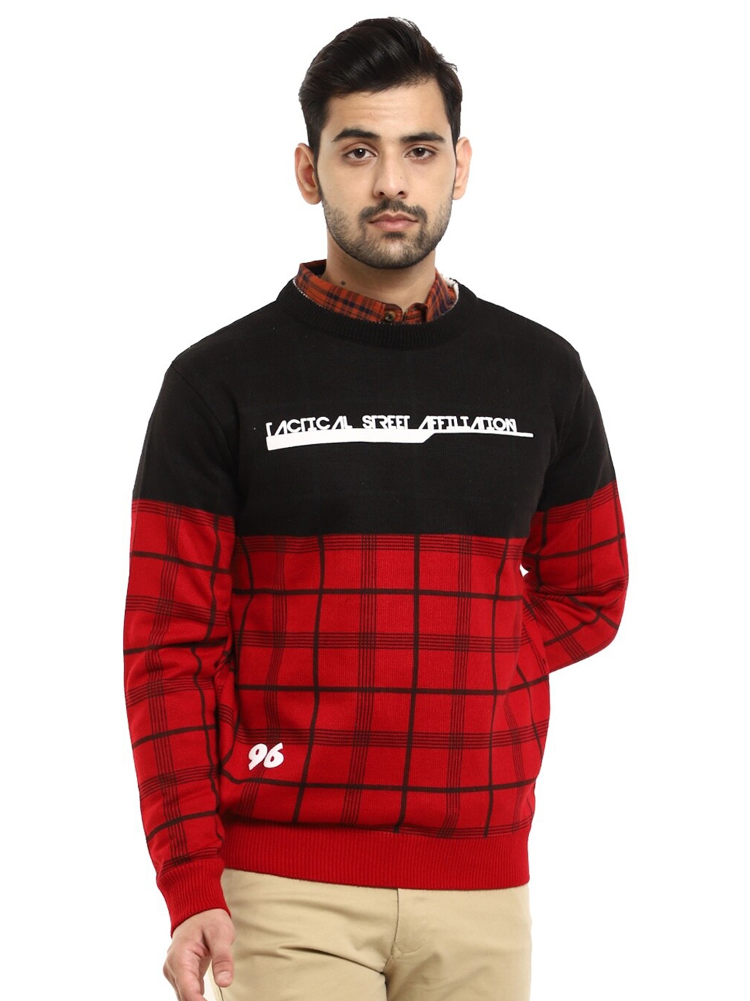 

V-Mart Men Red & Black Self Design Cotton Pullover