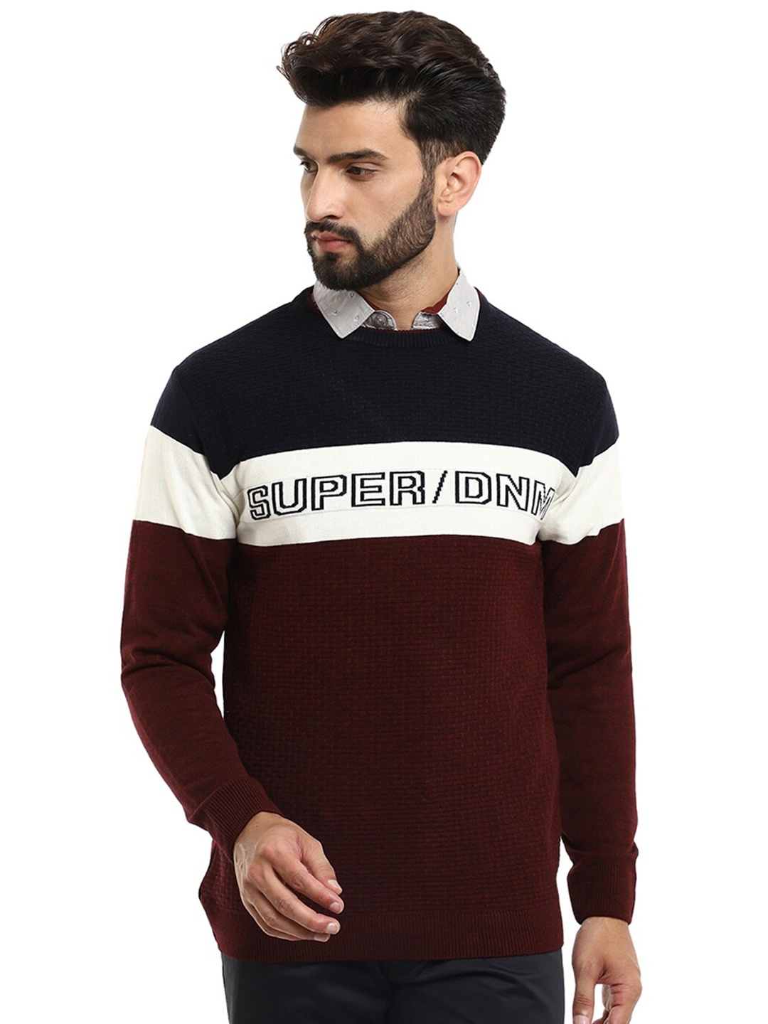 

V-Mart Men Maroon & White Printed Cotton Pullover