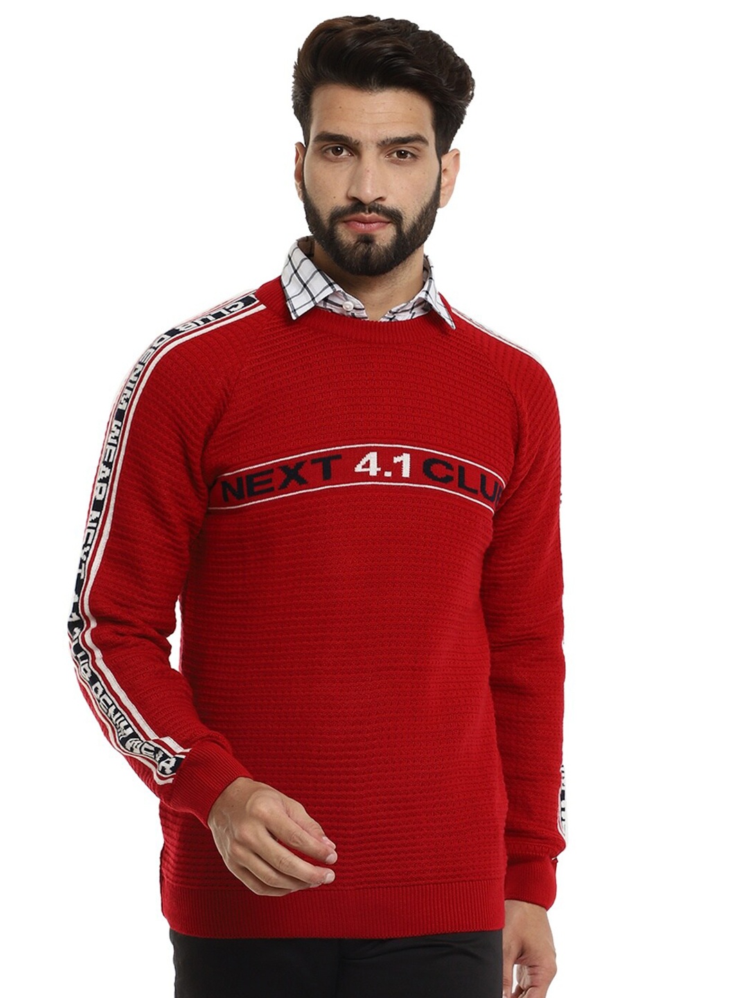 

V-Mart Men Red & White Typography Cotton Pullover