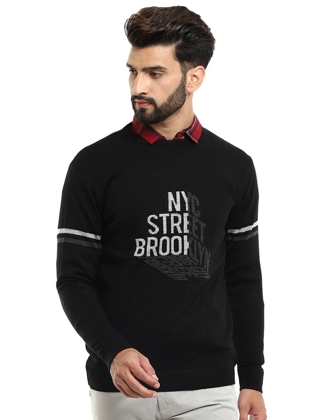 

V-Mart Men Black & White Typography Printed Cotton Pullover
