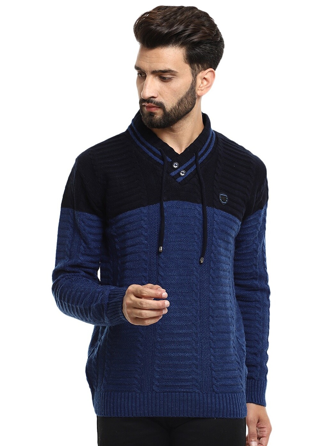

V-Mart Men Blue & Black Colourblocked Pullover