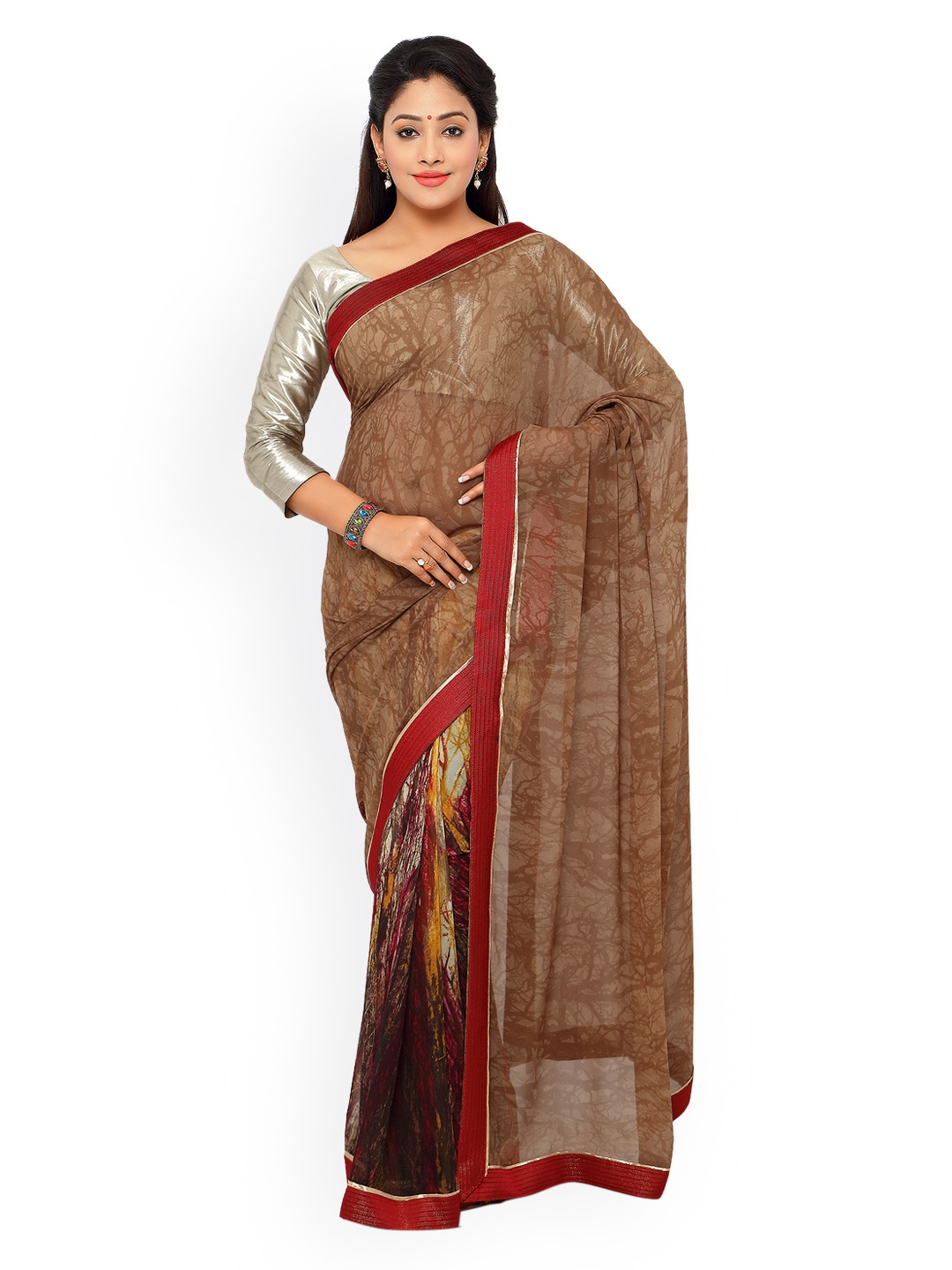 

Kalista Brown Georgette Printed Saree