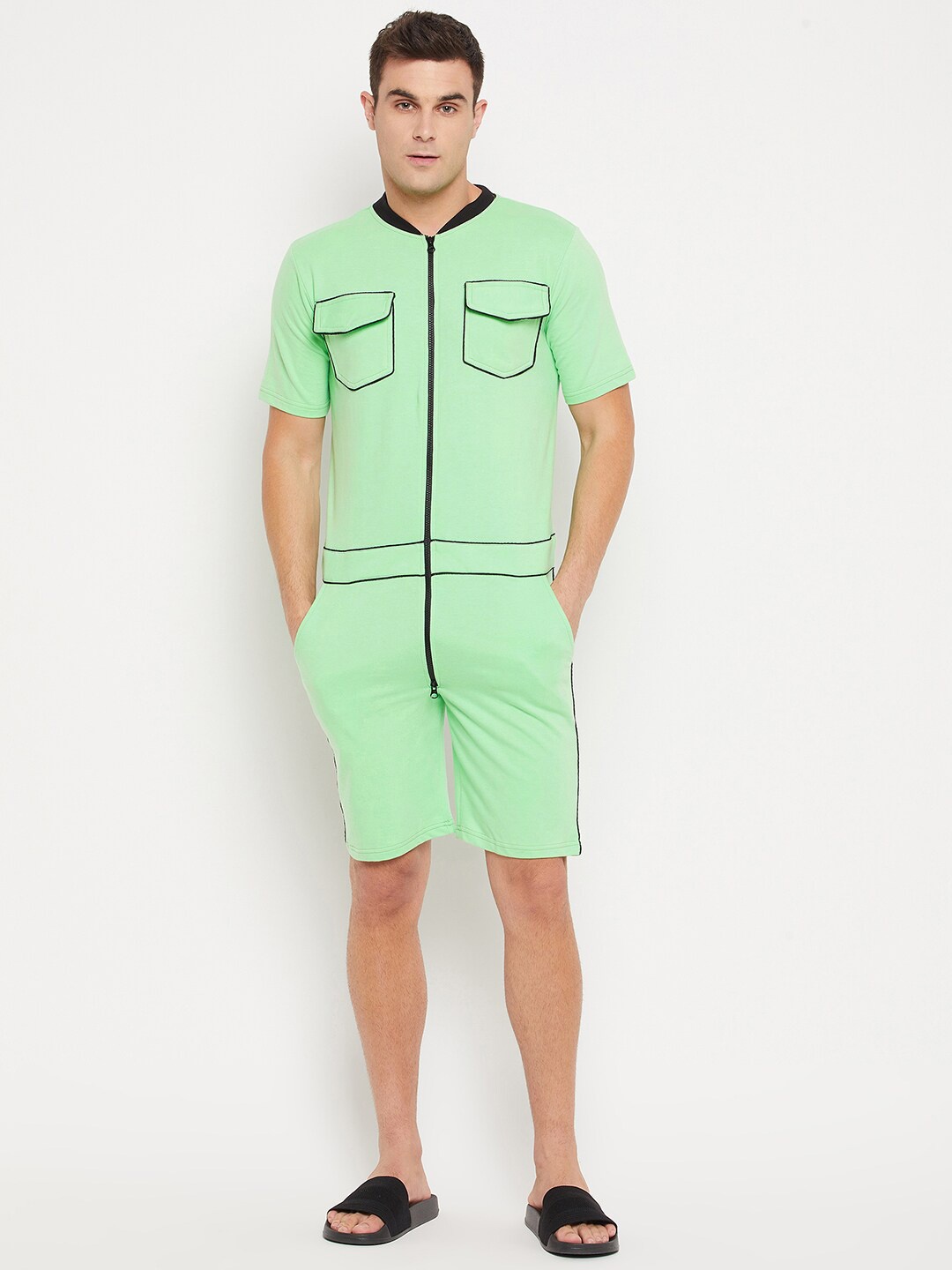 

FUGAZEE Men Fluorescent Green Cotton Playsuit