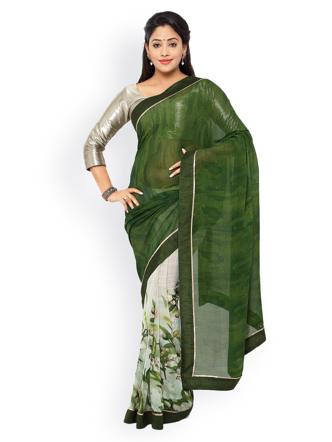 

Kalista Green & White Printed Georgette Embellished Saree