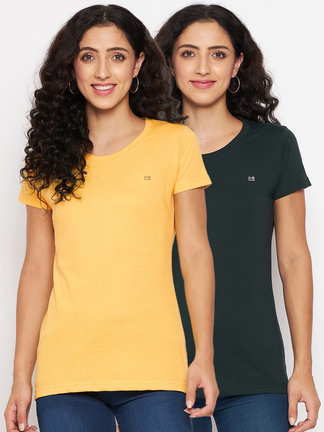 

Okane Women Pack Of 2 Yellow & Olive Green T-shirts