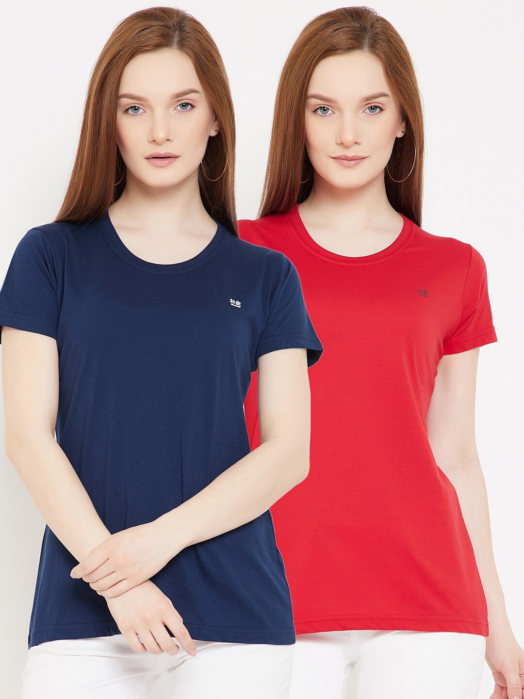 

Okane Women Pack of 2 Solid T-shirts, Navy blue