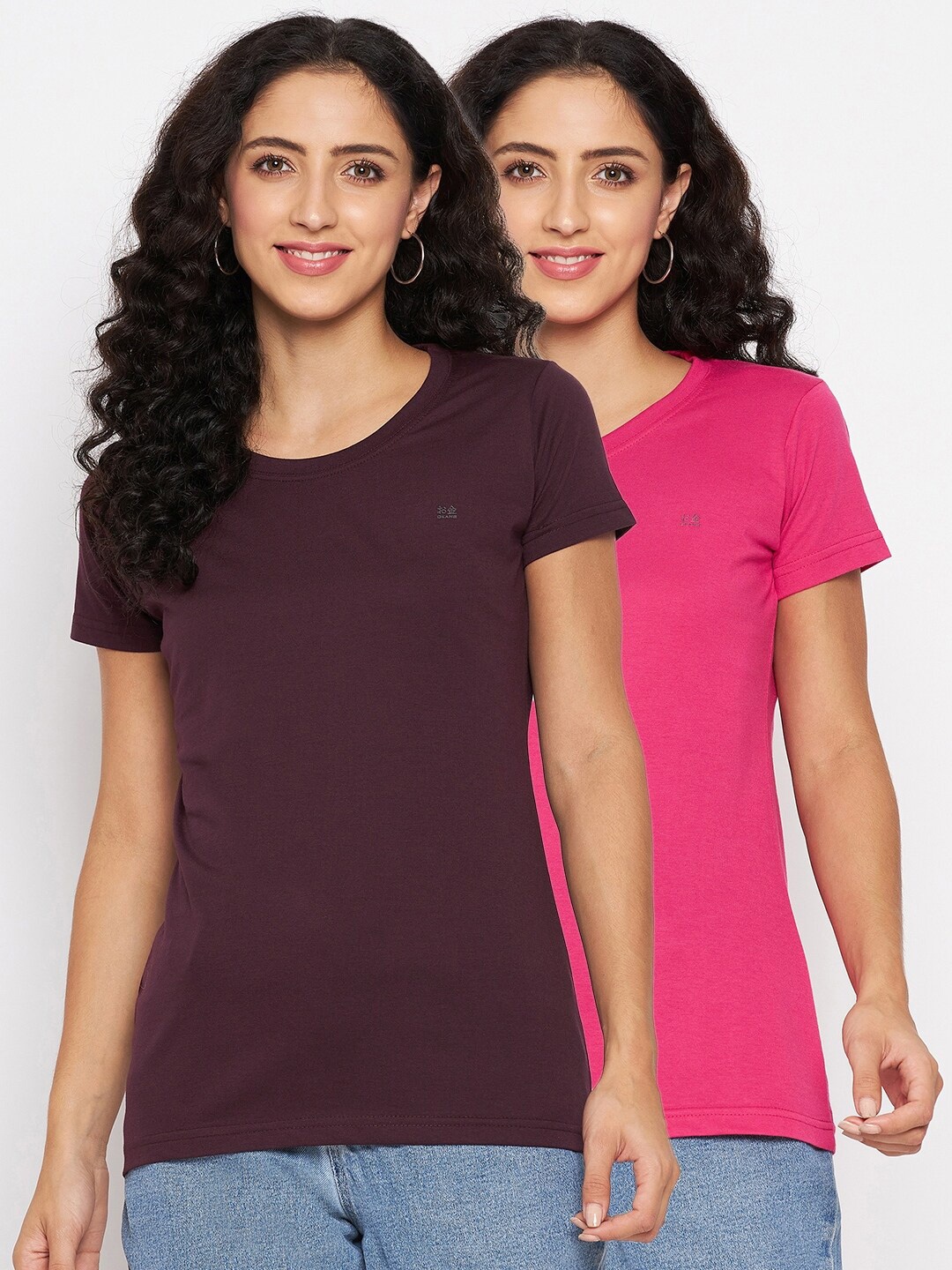 

Okane Women Pink & Maroon Casual T-shirt Set Of 2