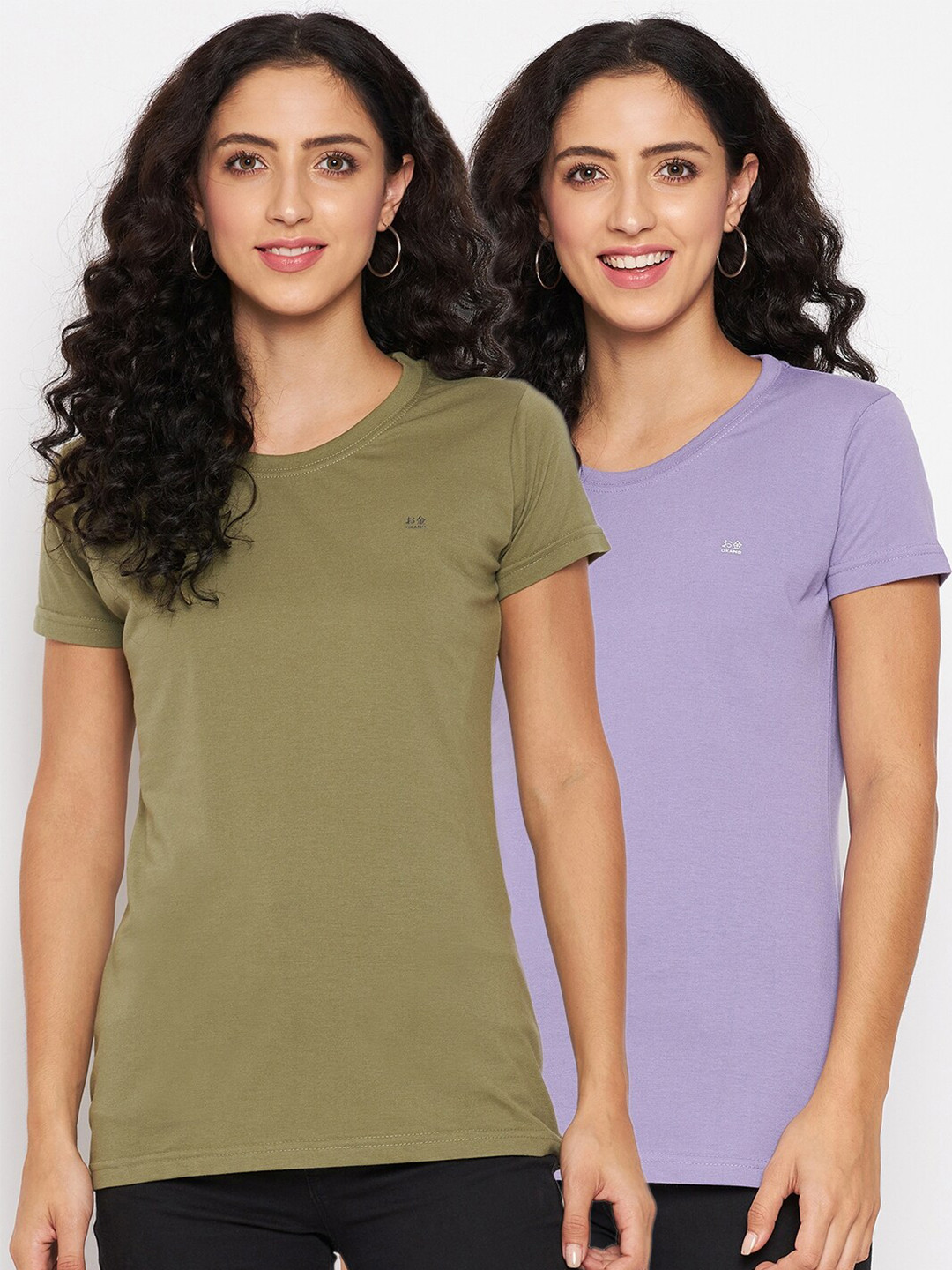 

Okane Women Pack Of 2 Olive Green & Lavender Solid T-shirt