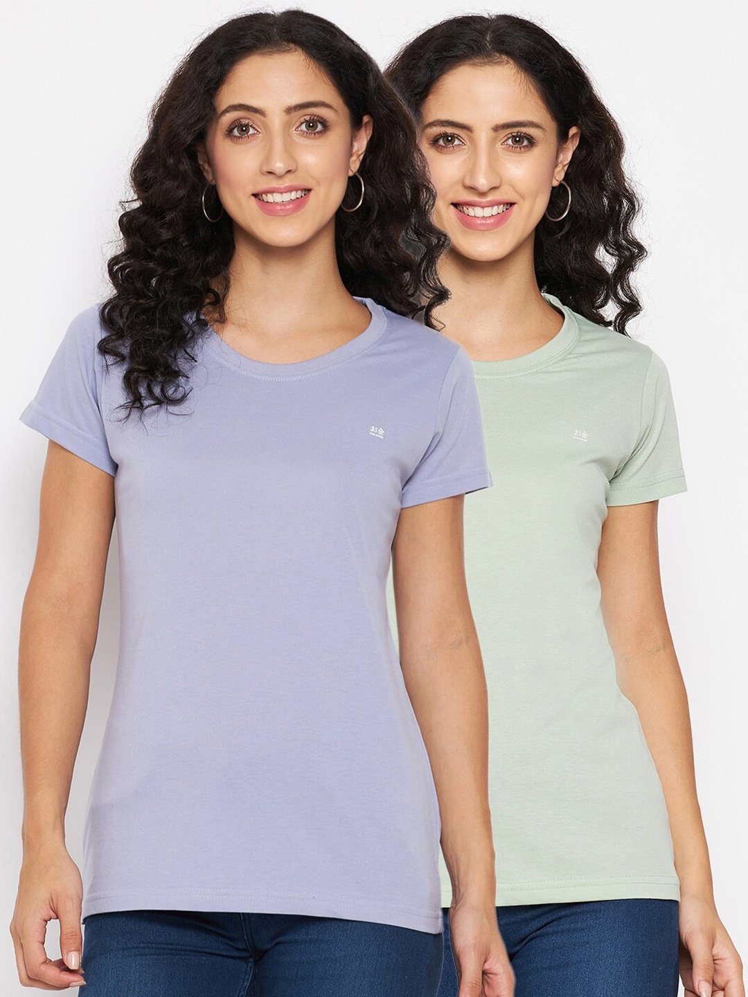

Okane Women Set Of 2 Mauve & Blue Solid Cotton T-shirt