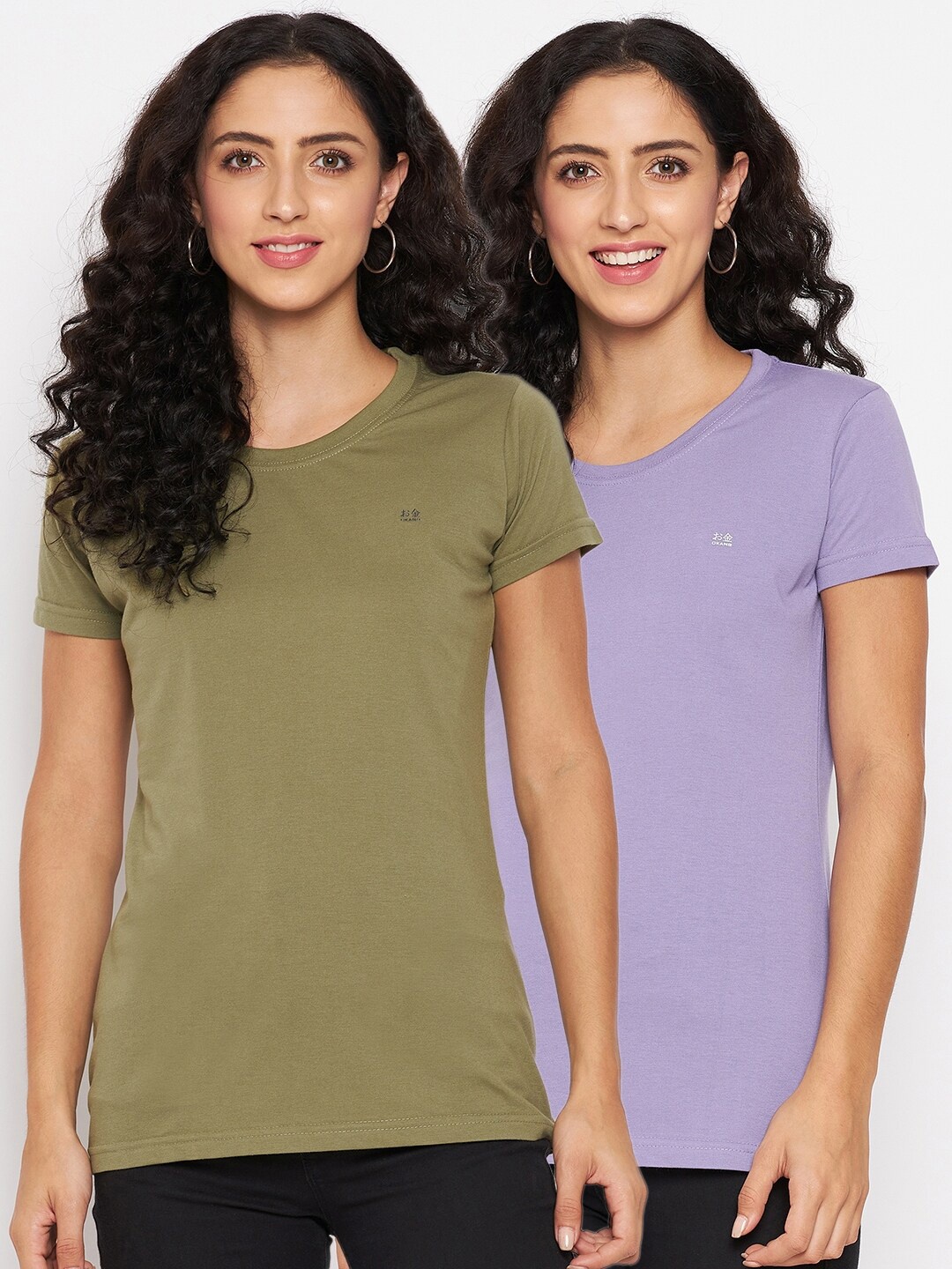 

Okane Women Pack Of 2 Olive Green & Lavender T-shirt