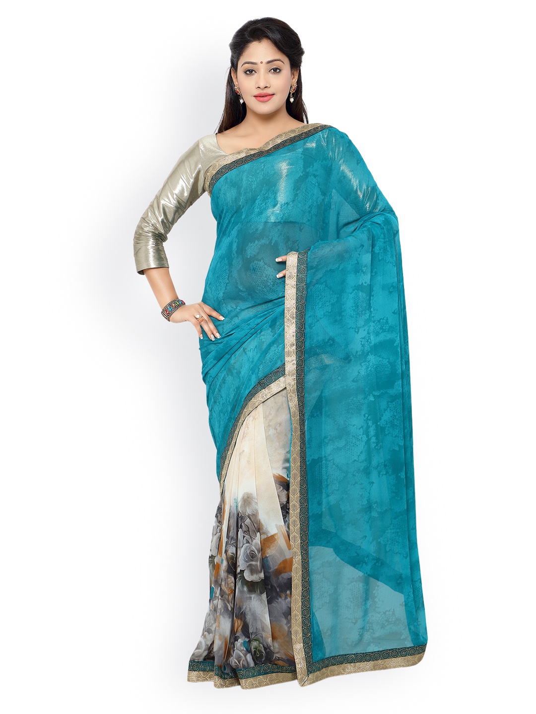 

Kalista Blue & White Georgette Printed Saree