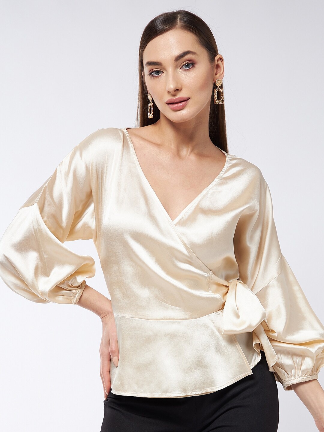 

MAGRE Cream-Coloured Satin Wrap Top