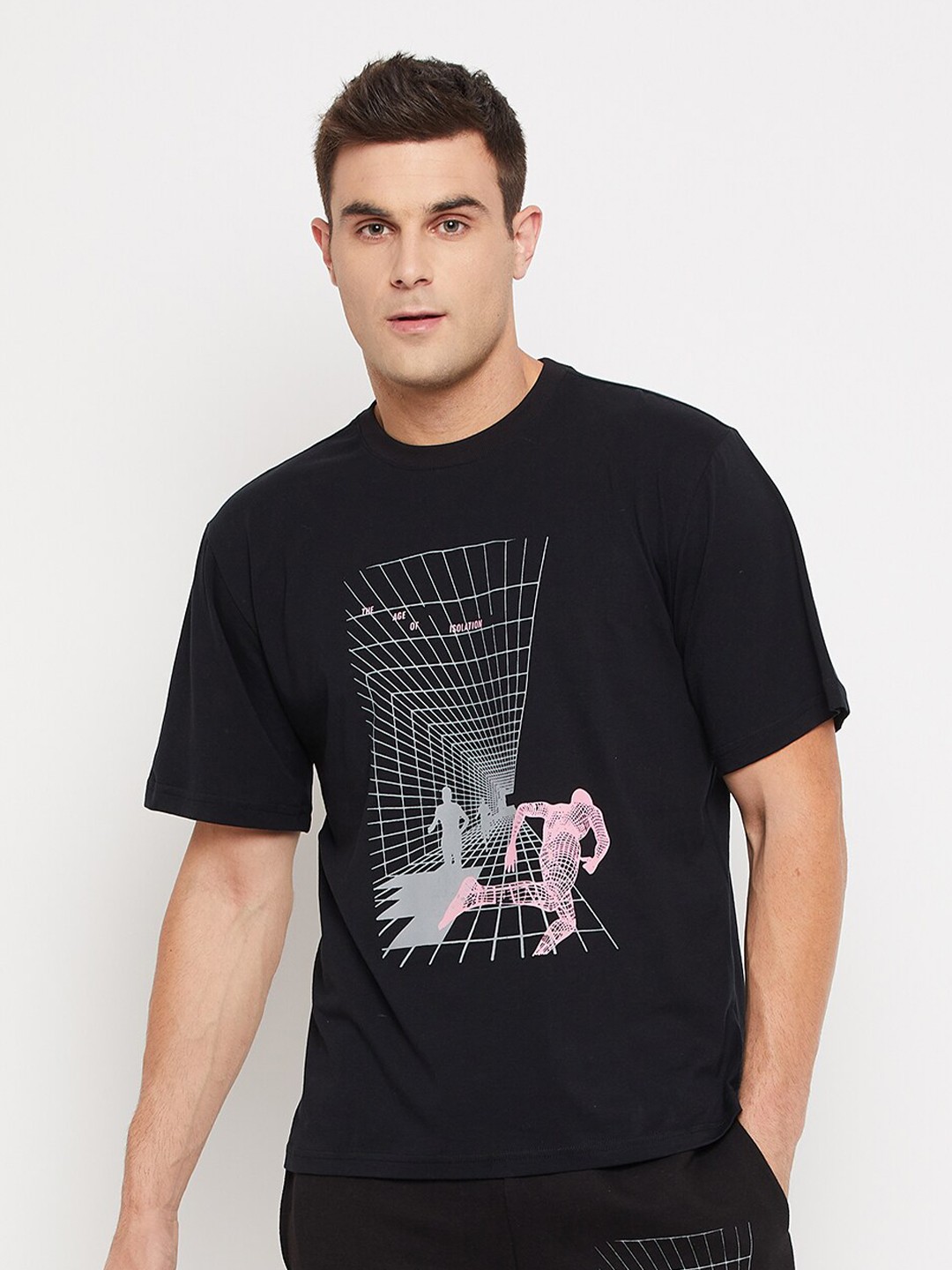 

FUGAZEE Men Black Printed Pure Cotton Boxy T-shirt