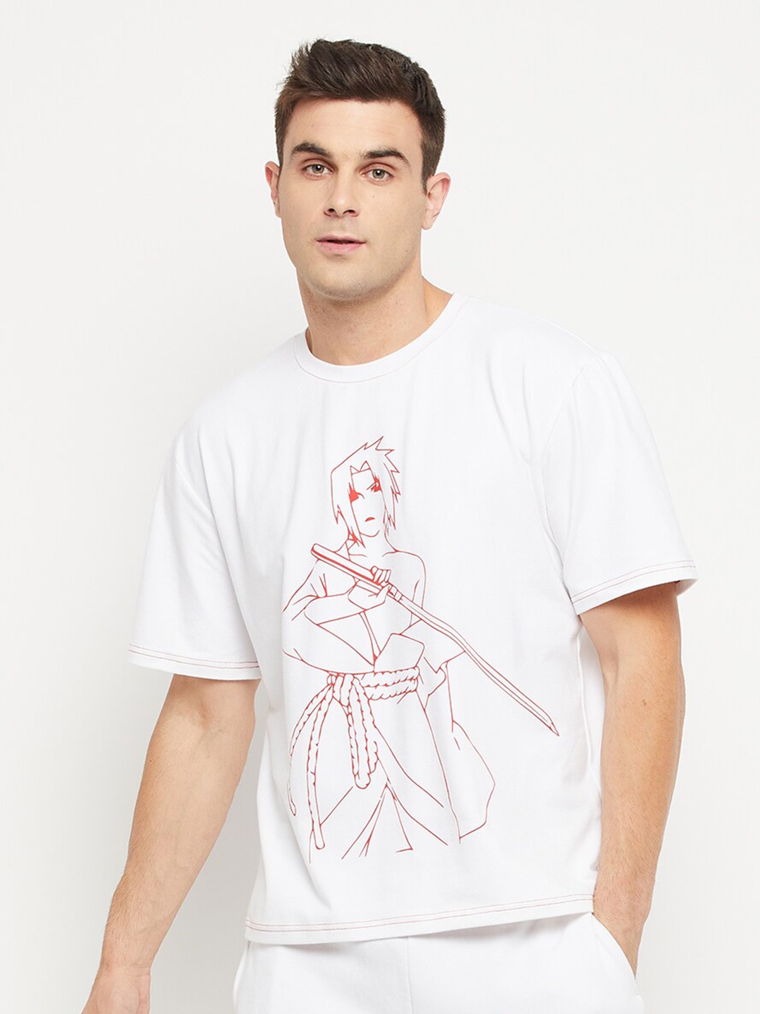

FUGAZEE Men White Printed Pure Cotton Boxy T-shirt