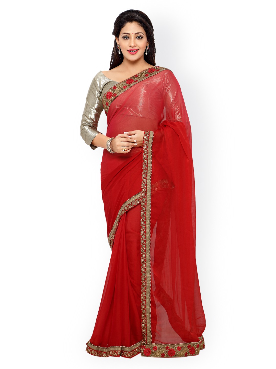 

Kalista Red Georgette Embellished Saree