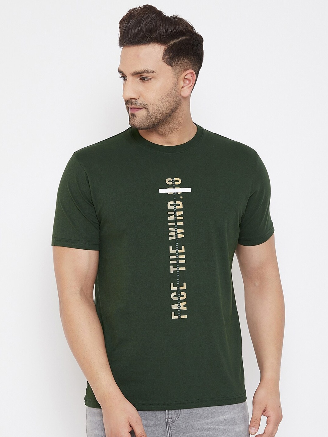98 Degree North Men Green Typography Printed T-shirt