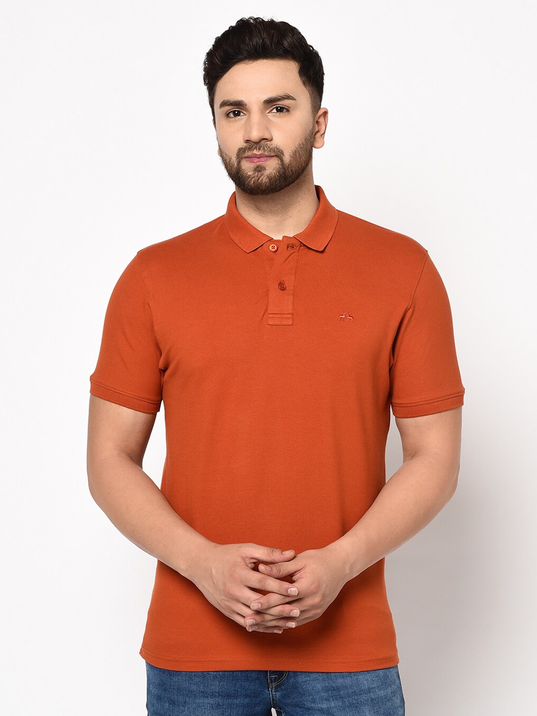 

98 Degree North Men Rust Polo Collar Outdoor T-shirt