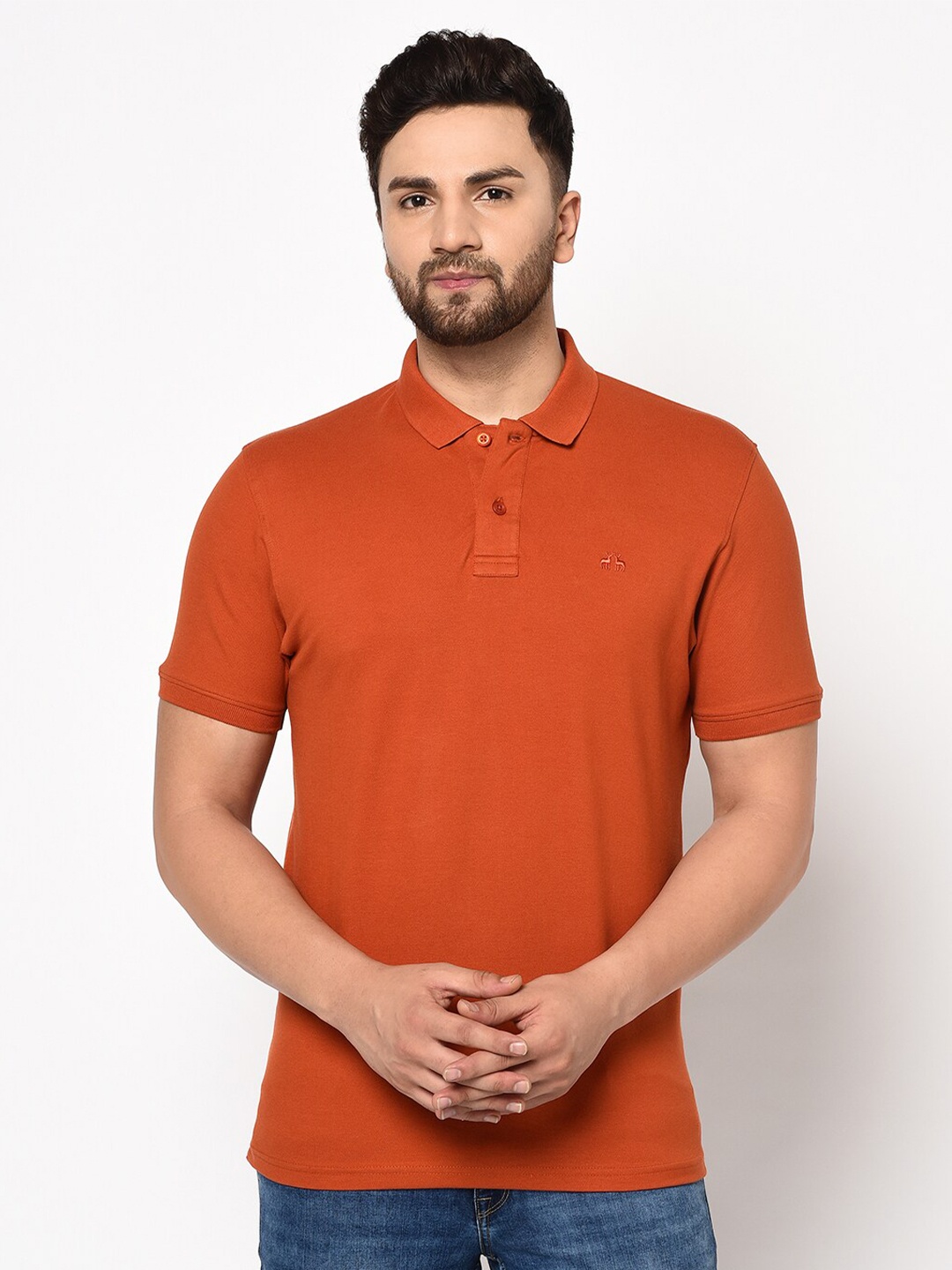 

98 Degree North Men Rust Polo Collar T-shirt